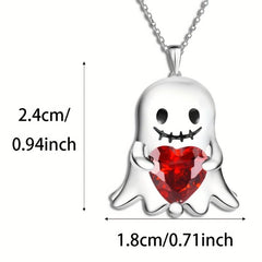 Stunning Red Heart Gemstone Ghost Pendant Necklace