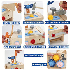 Children's Wooden Toolbox Puzzle Toy Portable Maintenance DIY Kit