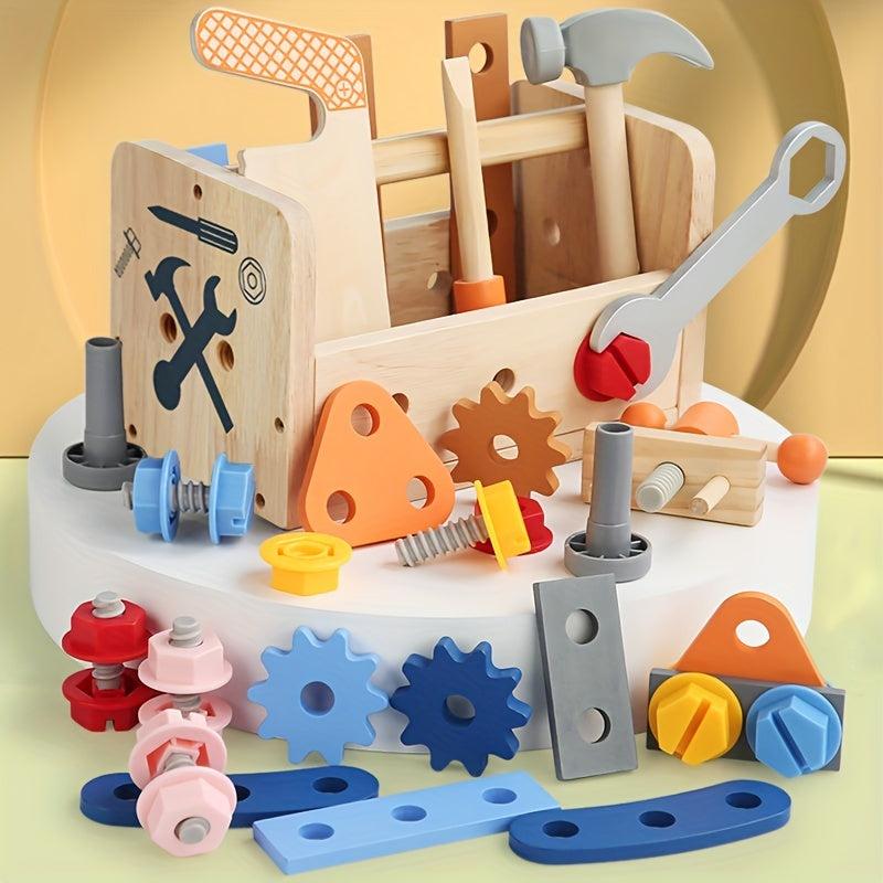 Children's Wooden Toolbox Puzzle Toy Portable Maintenance DIY Kit