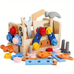 Children's Wooden Toolbox Puzzle Toy Portable Maintenance DIY Kit