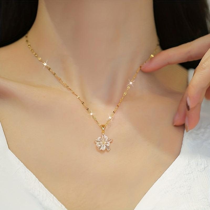 Crystal Flower Charm Necklace Earrings Set