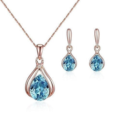 Green Water Droplet Necklace Earrings Set