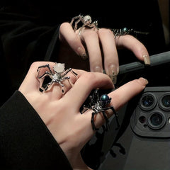 Halloween Spider Punk Ring Stone Metal Adjustable Open Ring