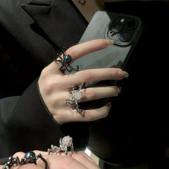 Halloween Spider Punk Ring Stone Metal Adjustable Open Ring