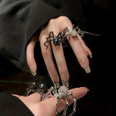 Halloween Spider Punk Ring Stone Metal Adjustable Open Ring
