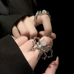 Halloween Spider Punk Ring Stone Metal Adjustable Open Ring