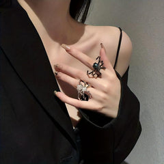 Halloween Spider Punk Ring Stone Metal Adjustable Open Ring