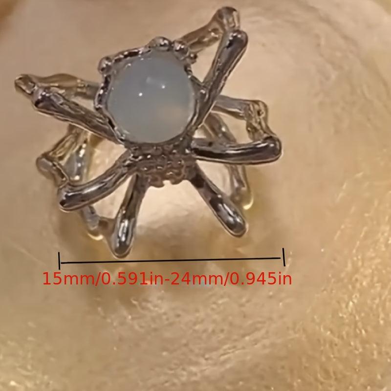 Halloween Spider Punk Ring Stone Metal Adjustable Open Ring