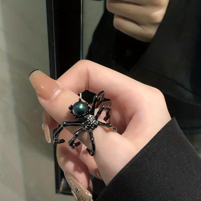 Halloween Spider Punk Ring Stone Metal Adjustable Open Ring