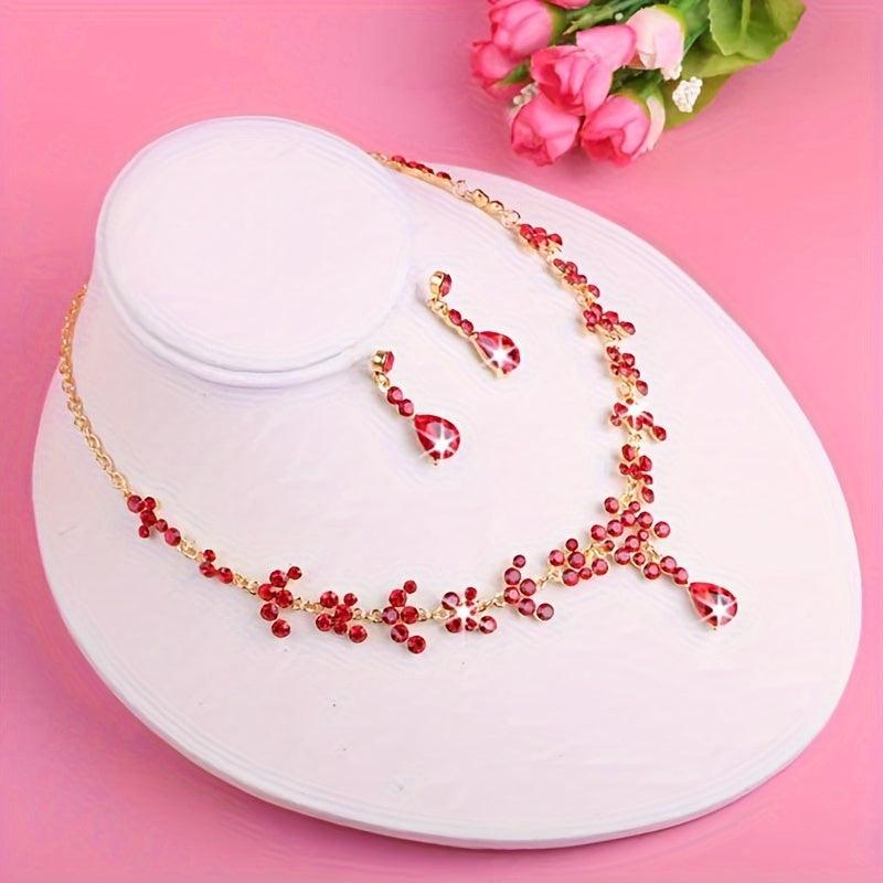 Purple Rhinestone Necklace Earring Set Bridal Jewelry Wedding Chain