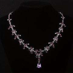 Purple Rhinestone Necklace Earring Set Bridal Jewelry Wedding Chain