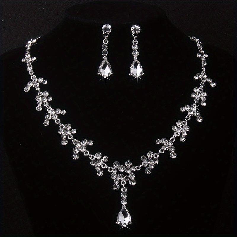 Purple Rhinestone Necklace Earring Set Bridal Jewelry Wedding Chain