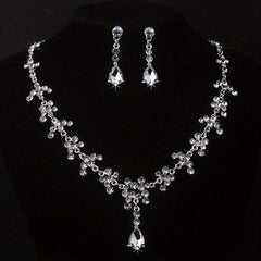Purple Rhinestone Necklace Earring Set Bridal Jewelry Wedding Chain