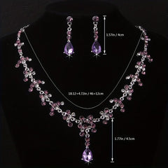 Purple Rhinestone Necklace Earring Set Bridal Jewelry Wedding Chain