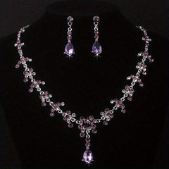 Purple Rhinestone Necklace Earring Set Bridal Jewelry Wedding Chain