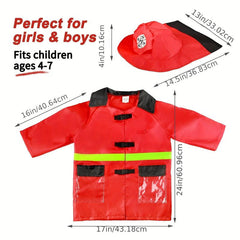 Kids Fire Chief Costume with Toy Accessories Firefighter Role Play Dress Up Set