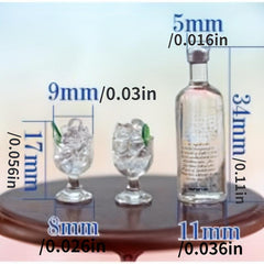 3pcs Dollhouse Wine Bottle Cups Set Pretend Play Doll Food Kitchen Accessories