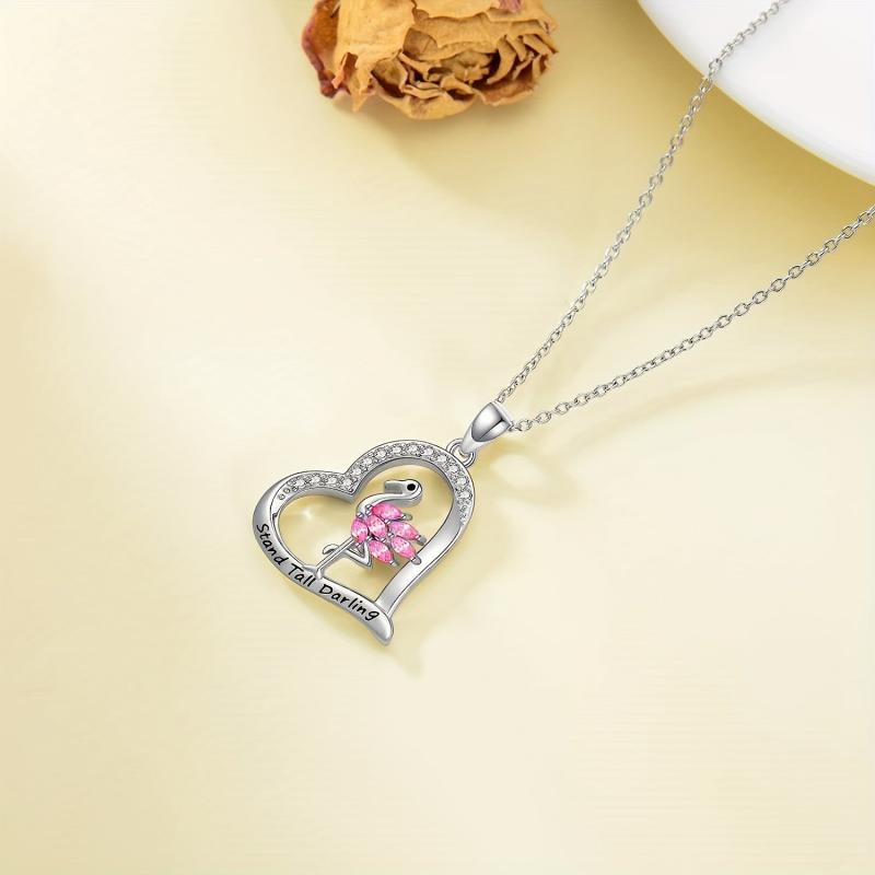 Flamingo Heart Pendant Necklace For Women