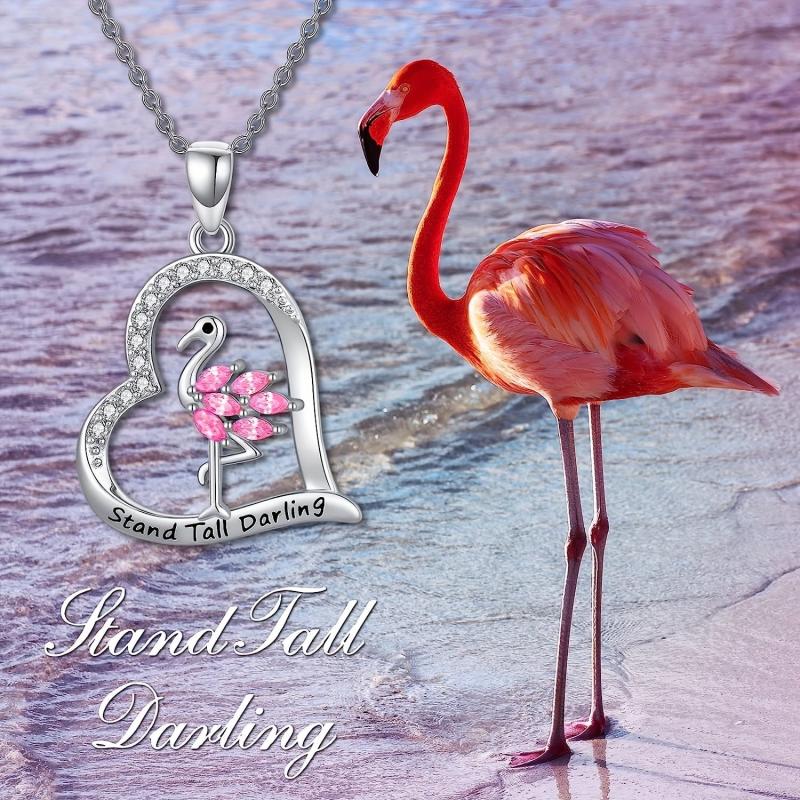 Flamingo Heart Pendant Necklace For Women