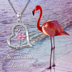 Flamingo Heart Pendant Necklace For Women
