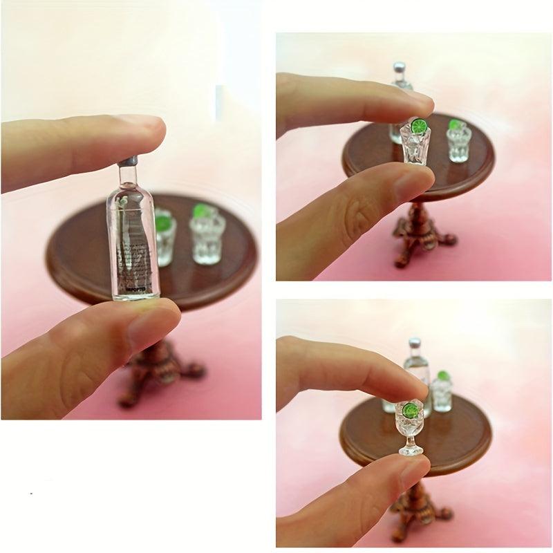 3pcs Dollhouse Wine Bottle Cups Pretend Play Set Doll Kitchen Accessories
