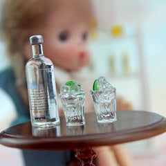 3pcs Dollhouse Wine Bottle Cups Pretend Play Set Doll Kitchen Accessories