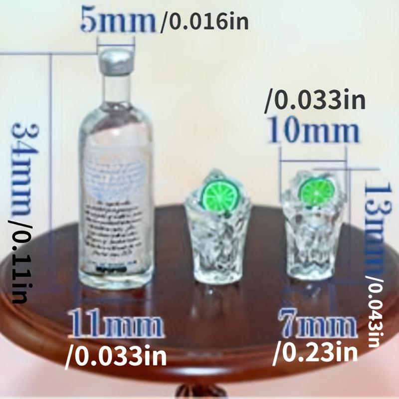 3pcs Dollhouse Wine Bottle Cups Pretend Play Set Doll Kitchen Accessories