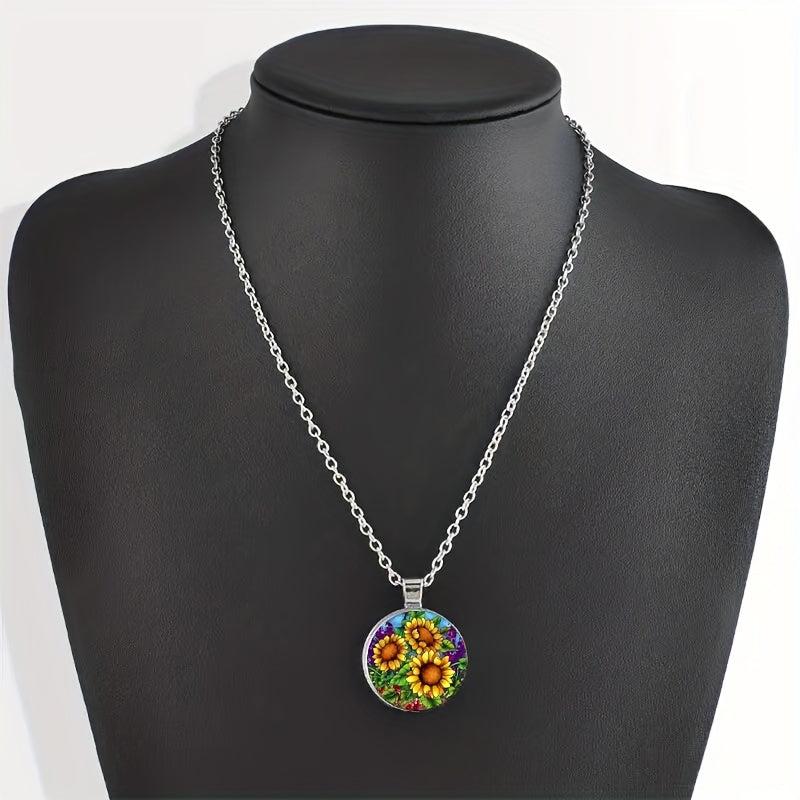 Sunflower Crystal Bead Pendant Necklace for Men and Women