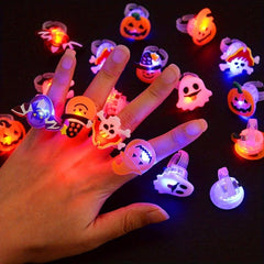 LED Light Halloween Ring Luminous Pumpkin Ghost Skull Ring Children's Gift