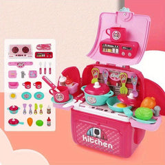 Kids Toy Kitchen Set with Cooking Utensils and Tableware