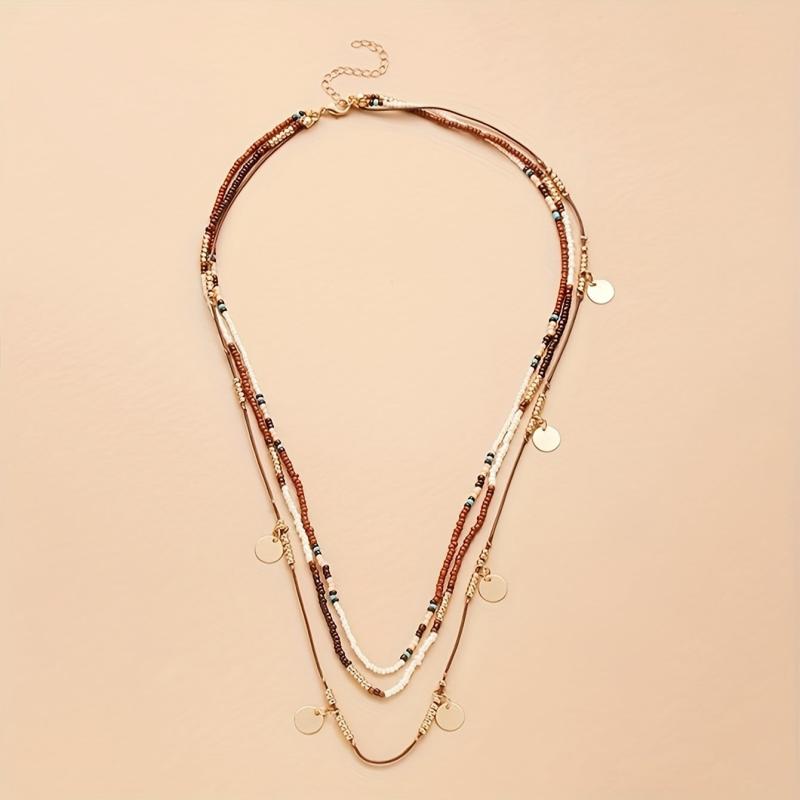 Rice Bead Necklace Three layer Hand knit Chain