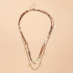 Rice Bead Necklace Three layer Hand knit Chain