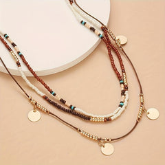 Rice Bead Necklace Three layer Hand knit Chain