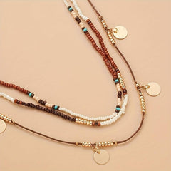 Rice Bead Necklace Three layer Hand knit Chain