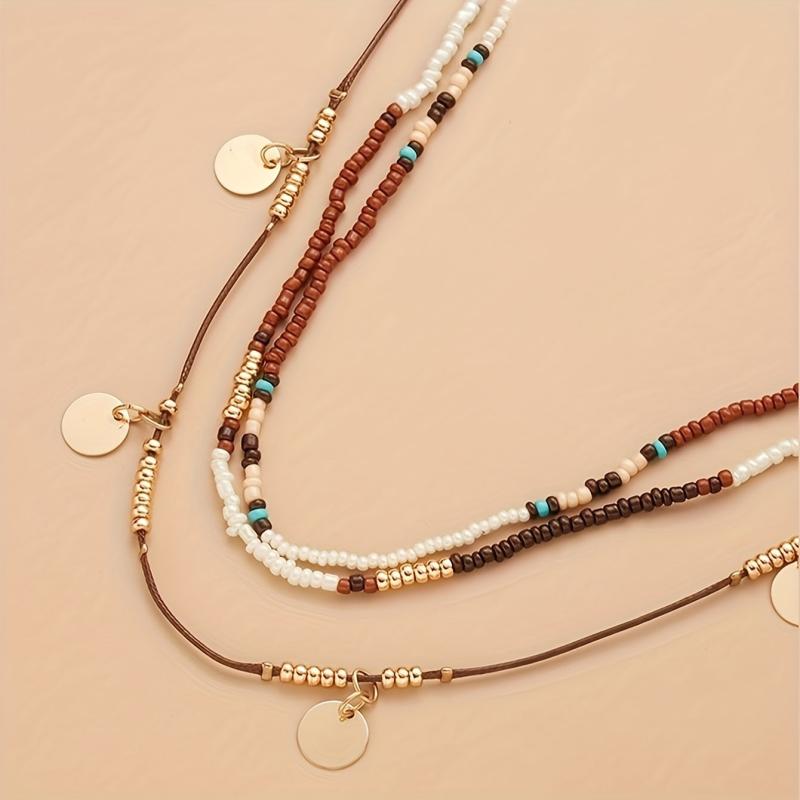 Rice Bead Necklace Three layer Hand knit Chain
