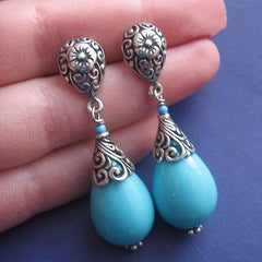 Vintage Flower Gemstone Stud Earrings for Women