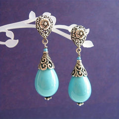 Vintage Flower Gemstone Stud Earrings for Women