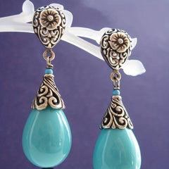 Vintage Flower Gemstone Stud Earrings for Women