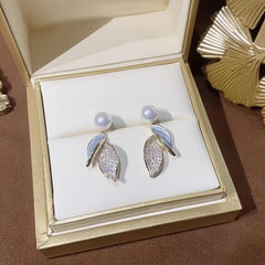 Orchid Leaf Pearl Earrings Elegant Light Earrings