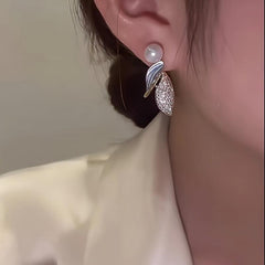 Orchid Leaf Pearl Earrings Elegant Light Earrings