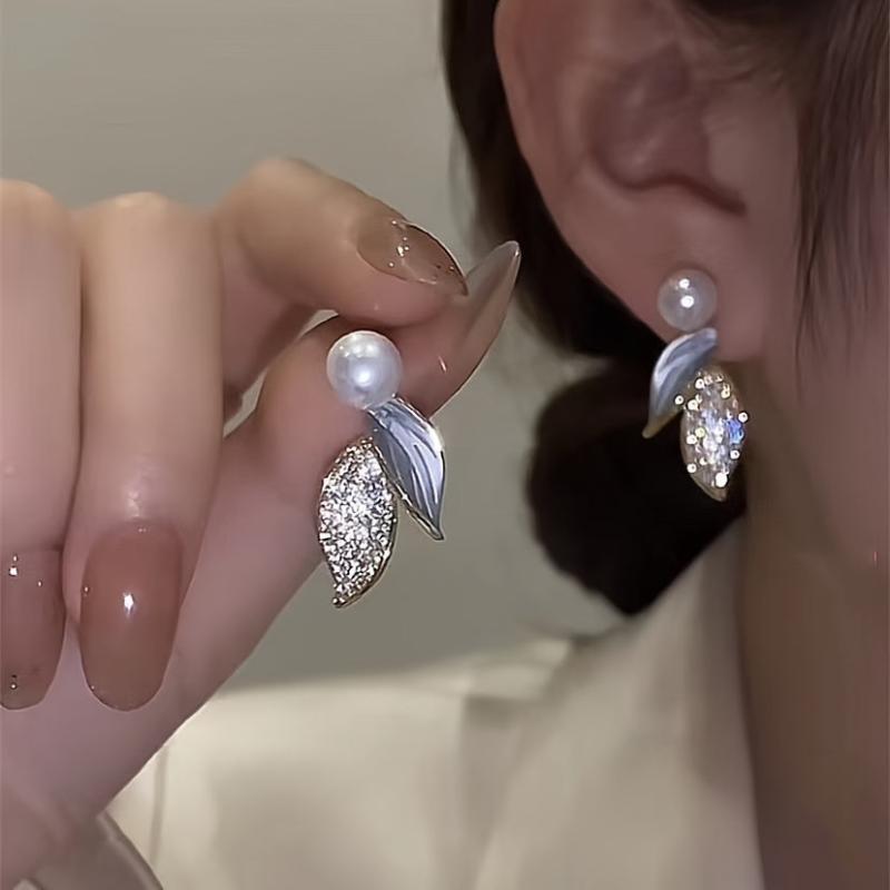 Orchid Leaf Pearl Earrings Elegant Light Earrings