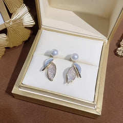 Orchid Leaf Pearl Earrings Elegant Light Earrings