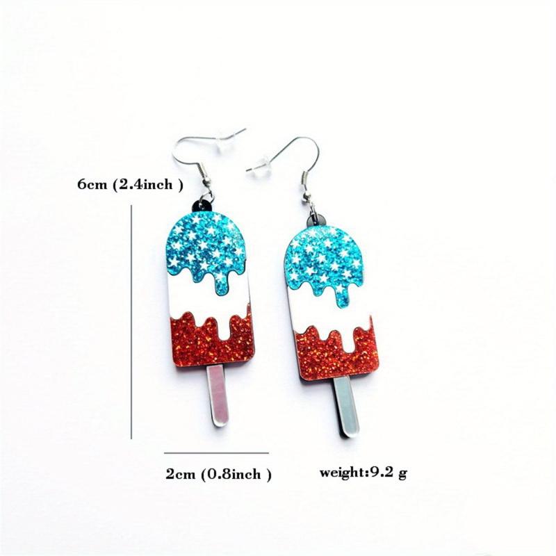 American Flag Pentagram Acrylic Ice Cream Popsicle Earrings