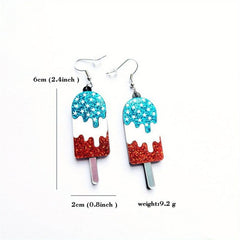 American Flag Pentagram Acrylic Ice Cream Popsicle Earrings