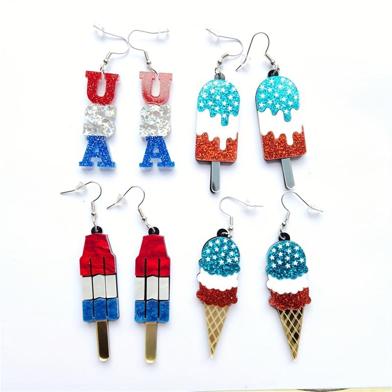 American Flag Pentagram Acrylic Ice Cream Popsicle Earrings