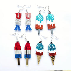 American Flag Pentagram Acrylic Ice Cream Popsicle Earrings