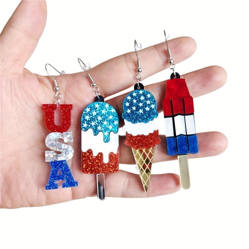 American Flag Pentagram Acrylic Ice Cream Popsicle Earrings