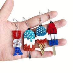 American Flag Pentagram Acrylic Ice Cream Popsicle Earrings