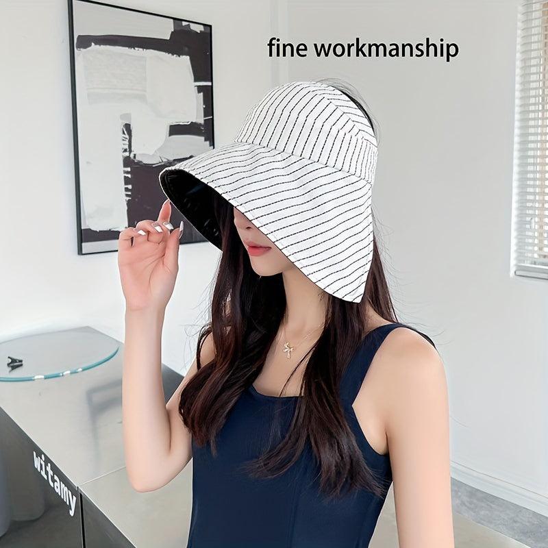Striped UPF 50 Sun Hat Large Brim Foldable Fishing Summer Outdoor Hat