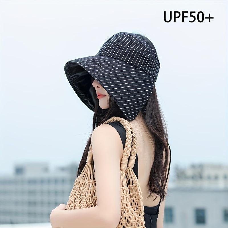 Striped UPF 50 Sun Hat Large Brim Foldable Fishing Summer Outdoor Hat
